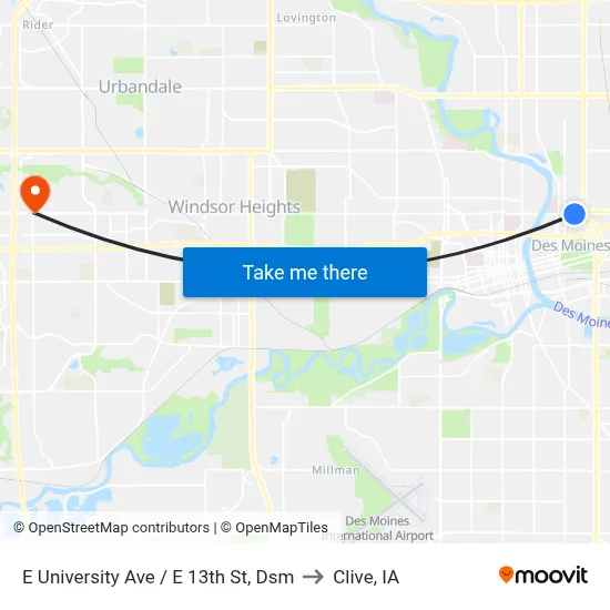 E University Ave / E 13th St, Dsm to Clive, IA map