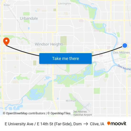 E University Ave / E 14th St (Far-Side), Dsm to Clive, IA map