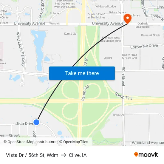 Vista Dr / 56th St, Wdm to Clive, IA map