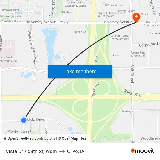 Vista Dr / 58th St, Wdm to Clive, IA map