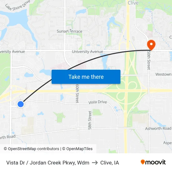 Vista Dr / Jordan Creek Pkwy, Wdm to Clive, IA map
