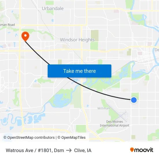 Watrous Ave / #1801, Dsm to Clive, IA map