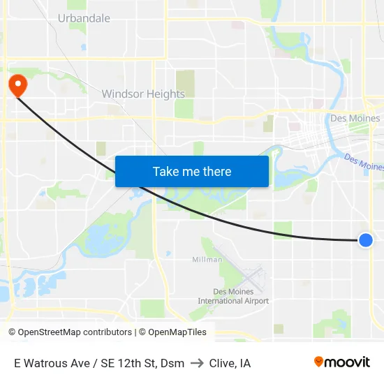 E Watrous Ave / SE 12th St, Dsm to Clive, IA map
