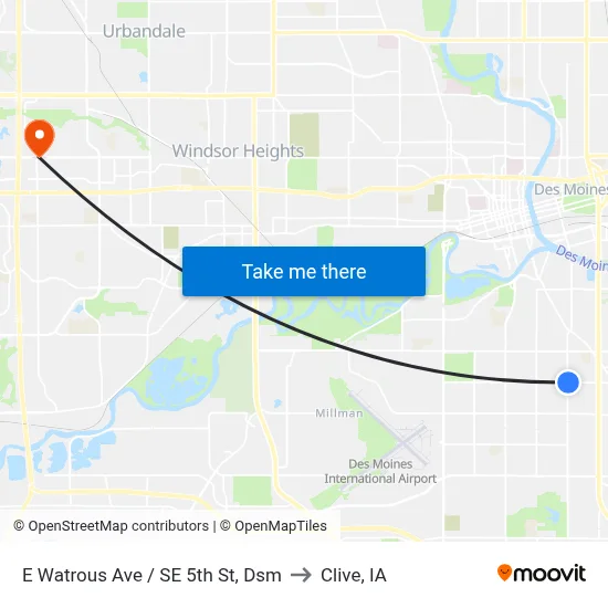 E Watrous Ave / SE 5th St, Dsm to Clive, IA map