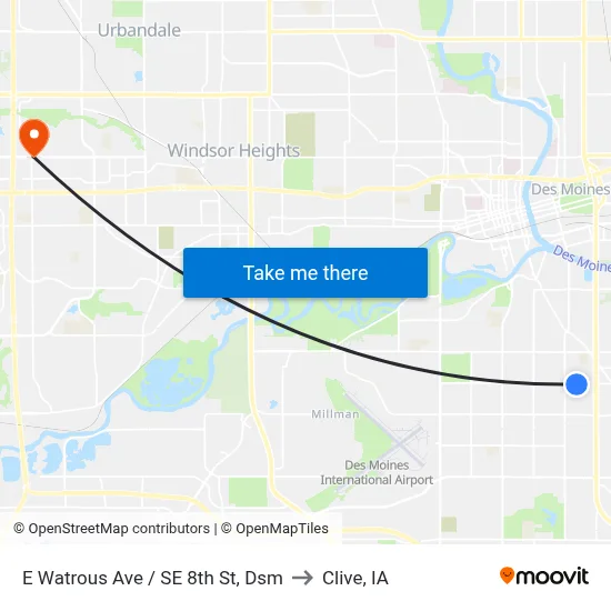 E Watrous Ave / SE 8th St, Dsm to Clive, IA map
