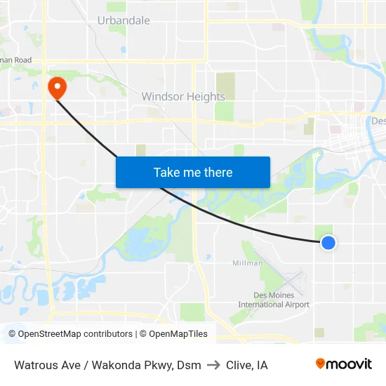Watrous Ave / Wakonda Pkwy, Dsm to Clive, IA map