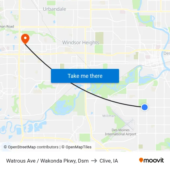 Watrous Ave / Wakonda Pkwy, Dsm to Clive, IA map