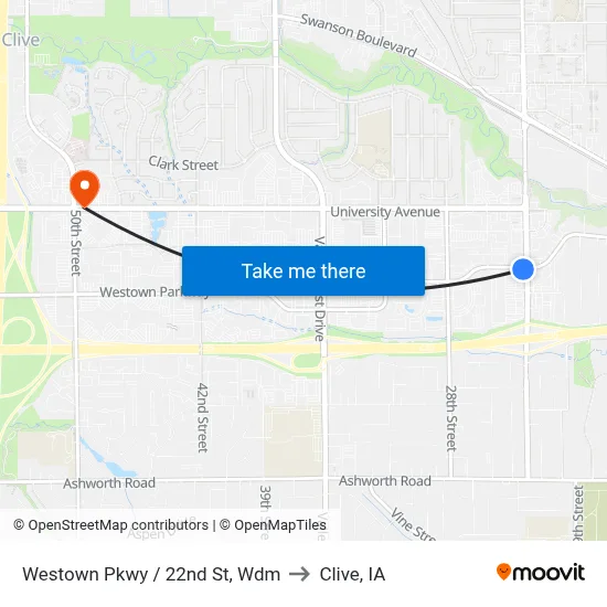 Westown Pkwy / 22nd St, Wdm to Clive, IA map