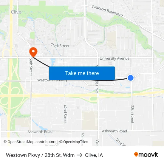 Westown Pkwy / 28th St, Wdm to Clive, IA map