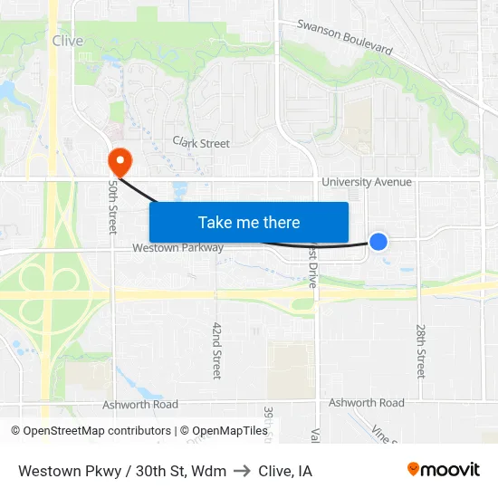 Westown Pkwy / 30th St, Wdm to Clive, IA map