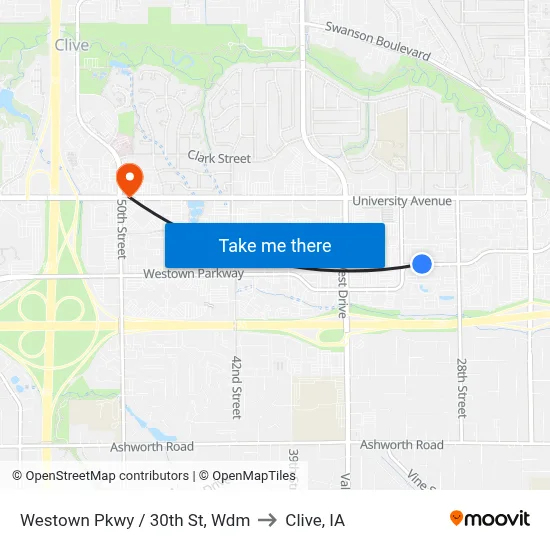 Westown Pkwy / 30th St, Wdm to Clive, IA map