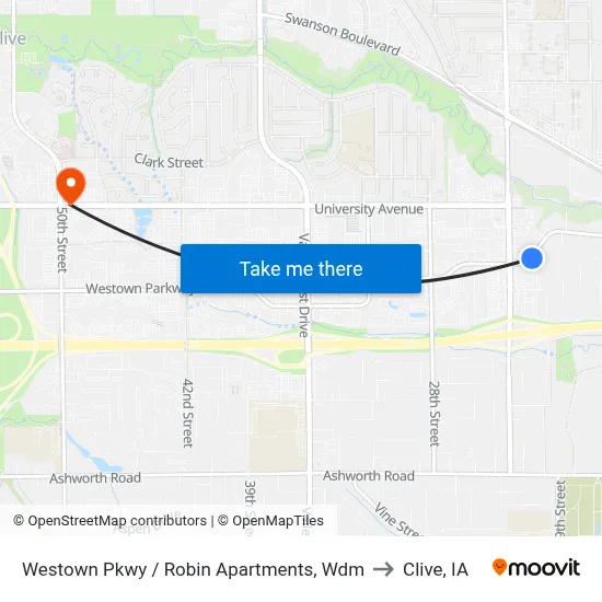 Westown Pkwy / Robin Apartments, Wdm to Clive, IA map