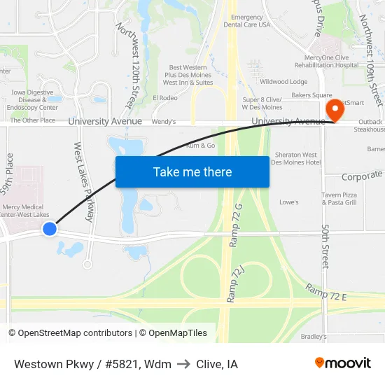 Westown Pkwy / #5821, Wdm to Clive, IA map