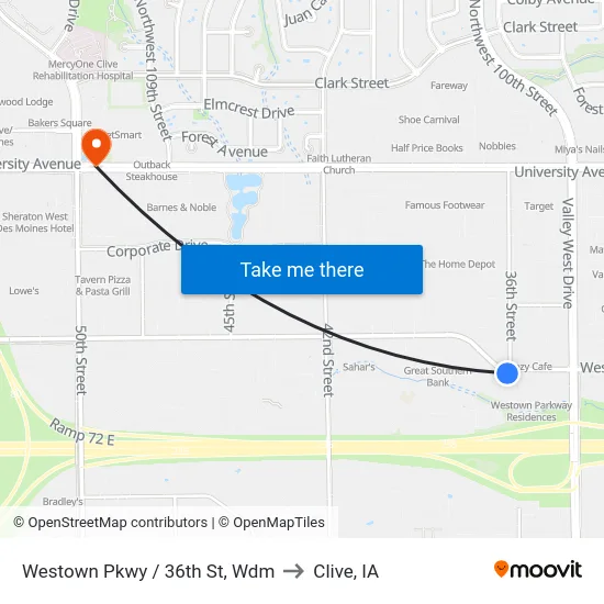 Westown Pkwy / 36th St, Wdm to Clive, IA map
