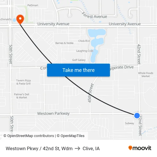 Westown Pkwy / 42nd St, Wdm to Clive, IA map