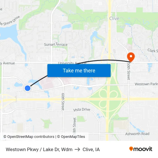 Westown Pkwy / Lake Dr, Wdm to Clive, IA map