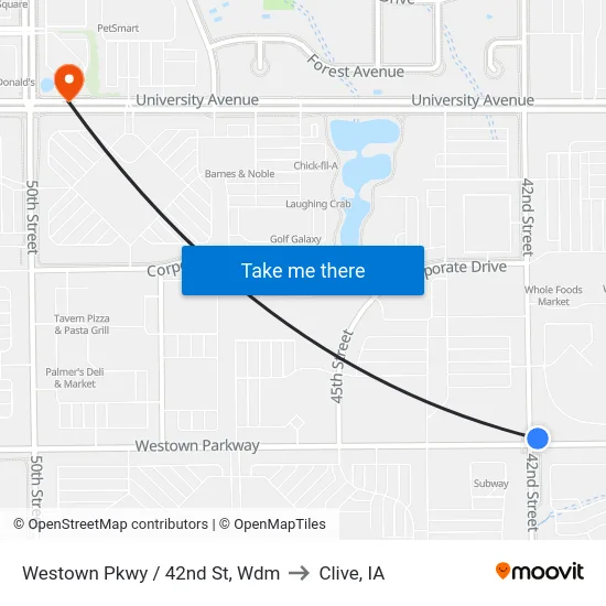 Westown Pkwy / 42nd St, Wdm to Clive, IA map