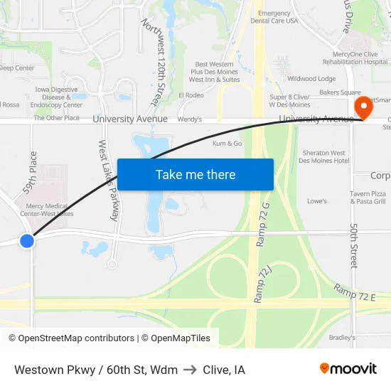 Westown Pkwy / 60th St, Wdm to Clive, IA map