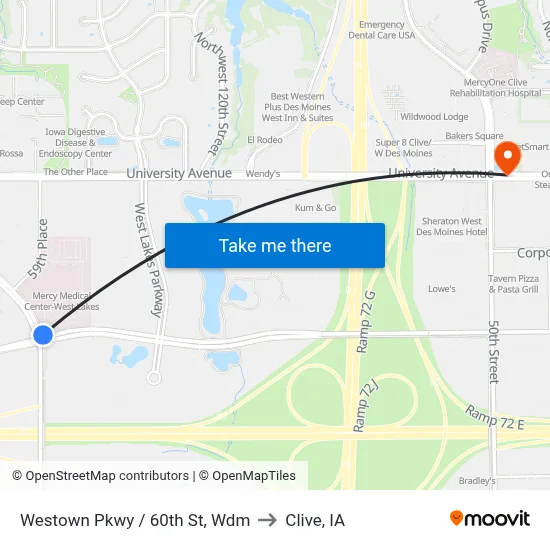 Westown Pkwy / 60th St, Wdm to Clive, IA map