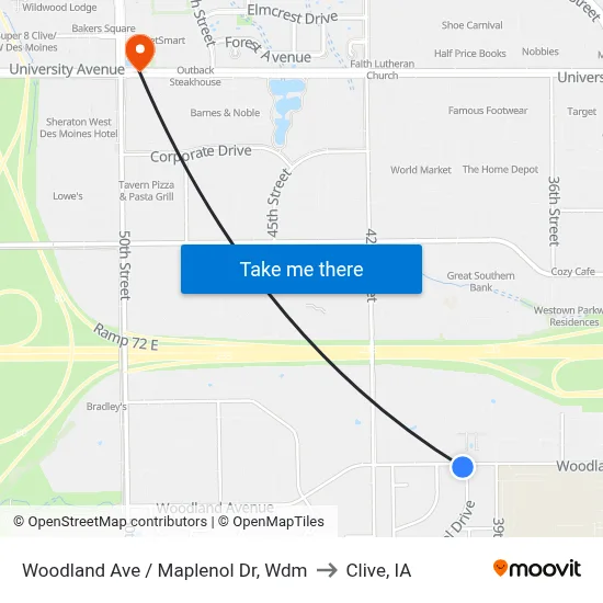 Woodland Ave / Maplenol Dr, Wdm to Clive, IA map