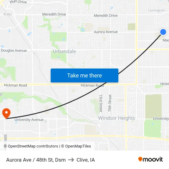 Aurora Ave / 48th St, Dsm to Clive, IA map