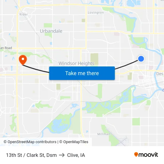 13th St / Clark St, Dsm to Clive, IA map