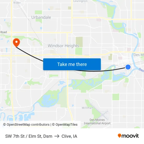 SW 7th St / Elm St, Dsm to Clive, IA map