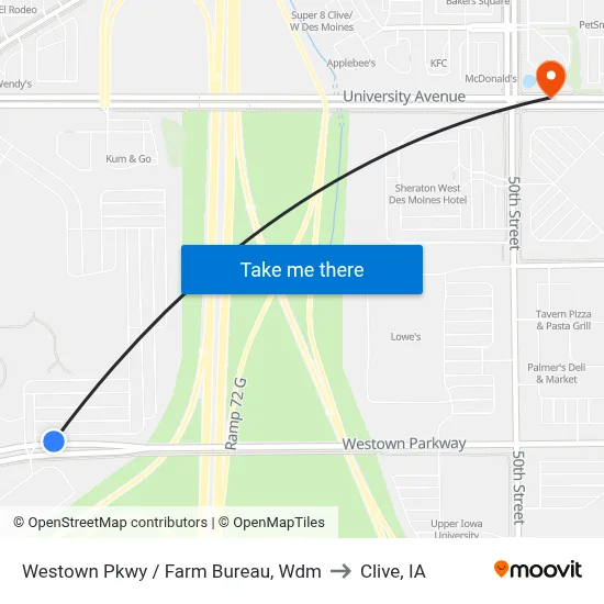 Westown Pkwy / Farm Bureau, Wdm to Clive, IA map