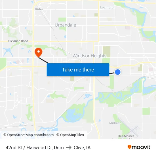 42nd St / Harwood Dr, Dsm to Clive, IA map