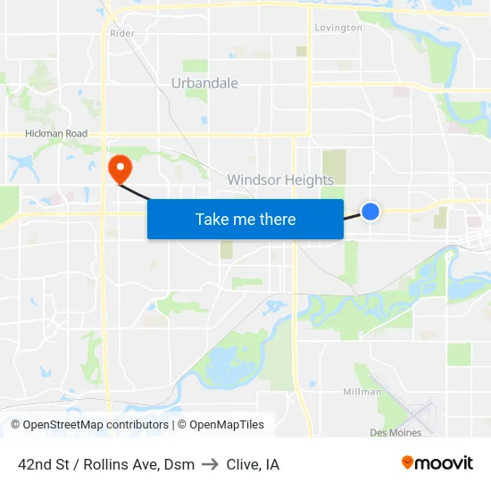 42nd St / Rollins Ave, Dsm to Clive, IA map