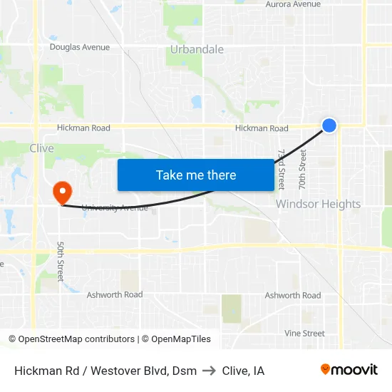 Hickman Rd / Westover Blvd, Dsm to Clive, IA map