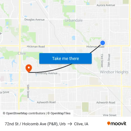 72nd St / Holcomb Ave (P&R), Urb to Clive, IA map