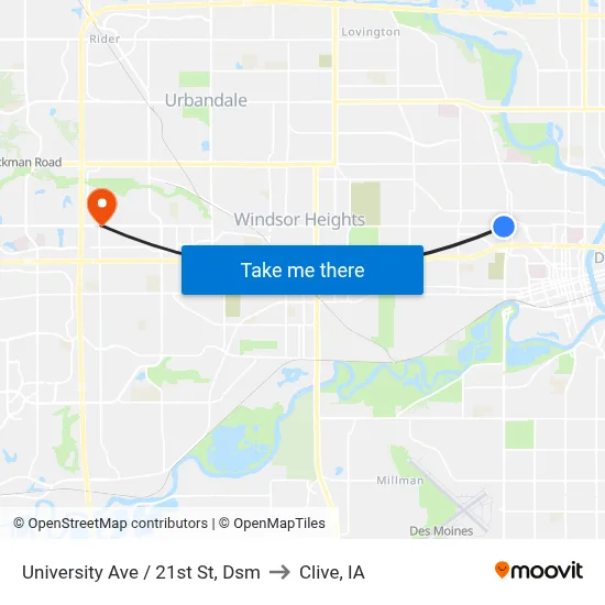 University Ave / 21st St, Dsm to Clive, IA map