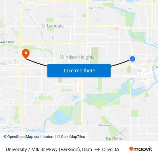 University / Mlk Jr Pkwy (Far-Side), Dsm to Clive, IA map