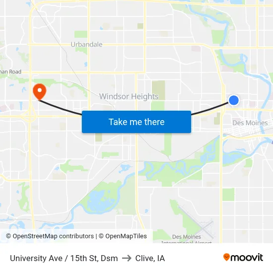 University Ave / 15th St, Dsm to Clive, IA map
