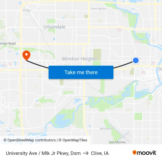 University Ave / Mlk Jr Pkwy, Dsm to Clive, IA map
