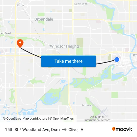 15th St / Woodland Ave, Dsm to Clive, IA map