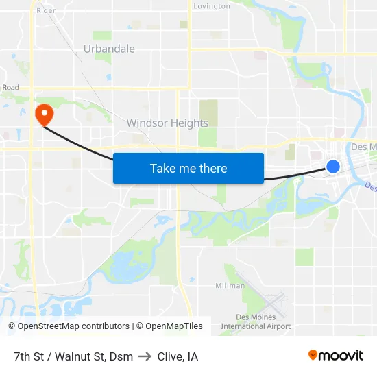 7th St / Walnut St, Dsm to Clive, IA map
