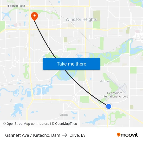 Gannett Ave / Katecho, Dsm to Clive, IA map