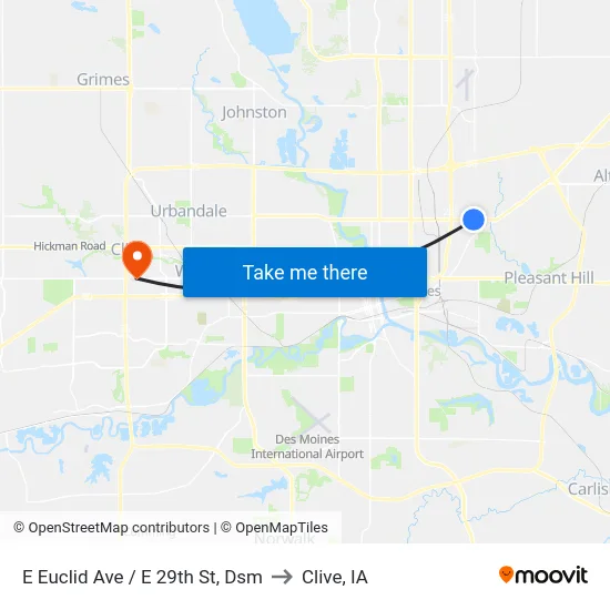 E Euclid Ave / E 29th St, Dsm to Clive, IA map