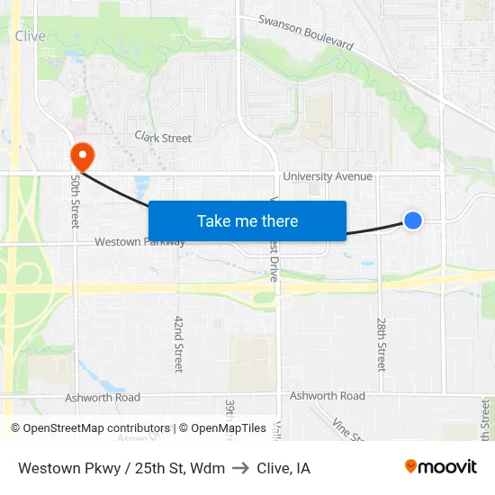 Westown Pkwy / 25th St, Wdm to Clive, IA map