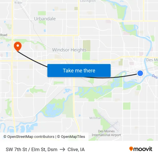 SW 7th St / Elm St, Dsm to Clive, IA map