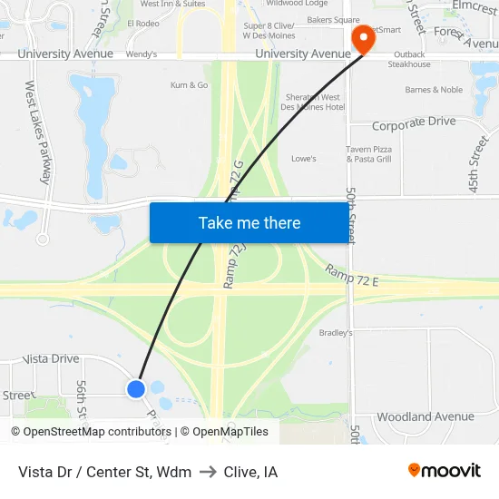 Vista Dr / Center St, Wdm to Clive, IA map