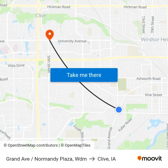 Grand Ave / Normandy Plaza, Wdm to Clive, IA map