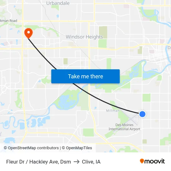 Fleur Dr / Hackley Ave, Dsm to Clive, IA map