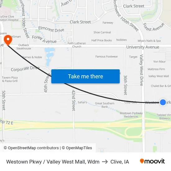 Westown Pkwy / Valley West Mall, Wdm to Clive, IA map