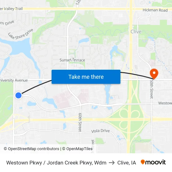 Westown Pkwy / Jordan Creek Pkwy, Wdm to Clive, IA map