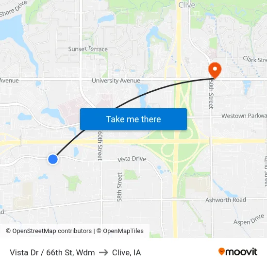 Vista Dr / 66th St, Wdm to Clive, IA map