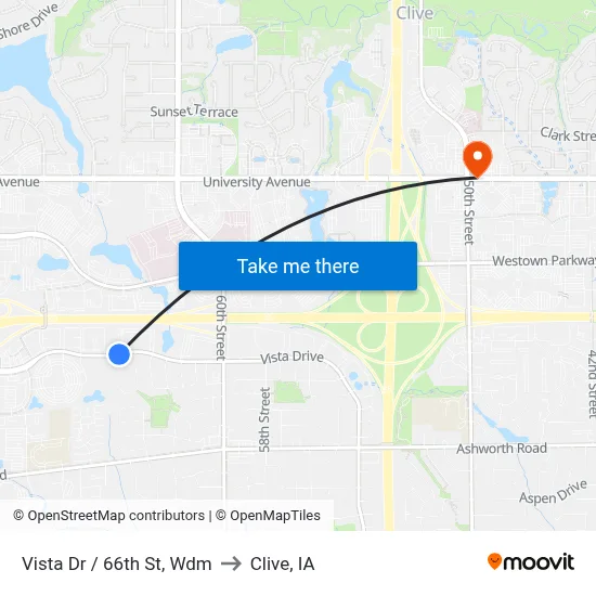 Vista Dr / 66th St, Wdm to Clive, IA map