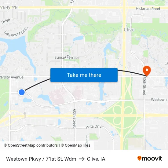 Westown Pkwy / 71st St, Wdm to Clive, IA map